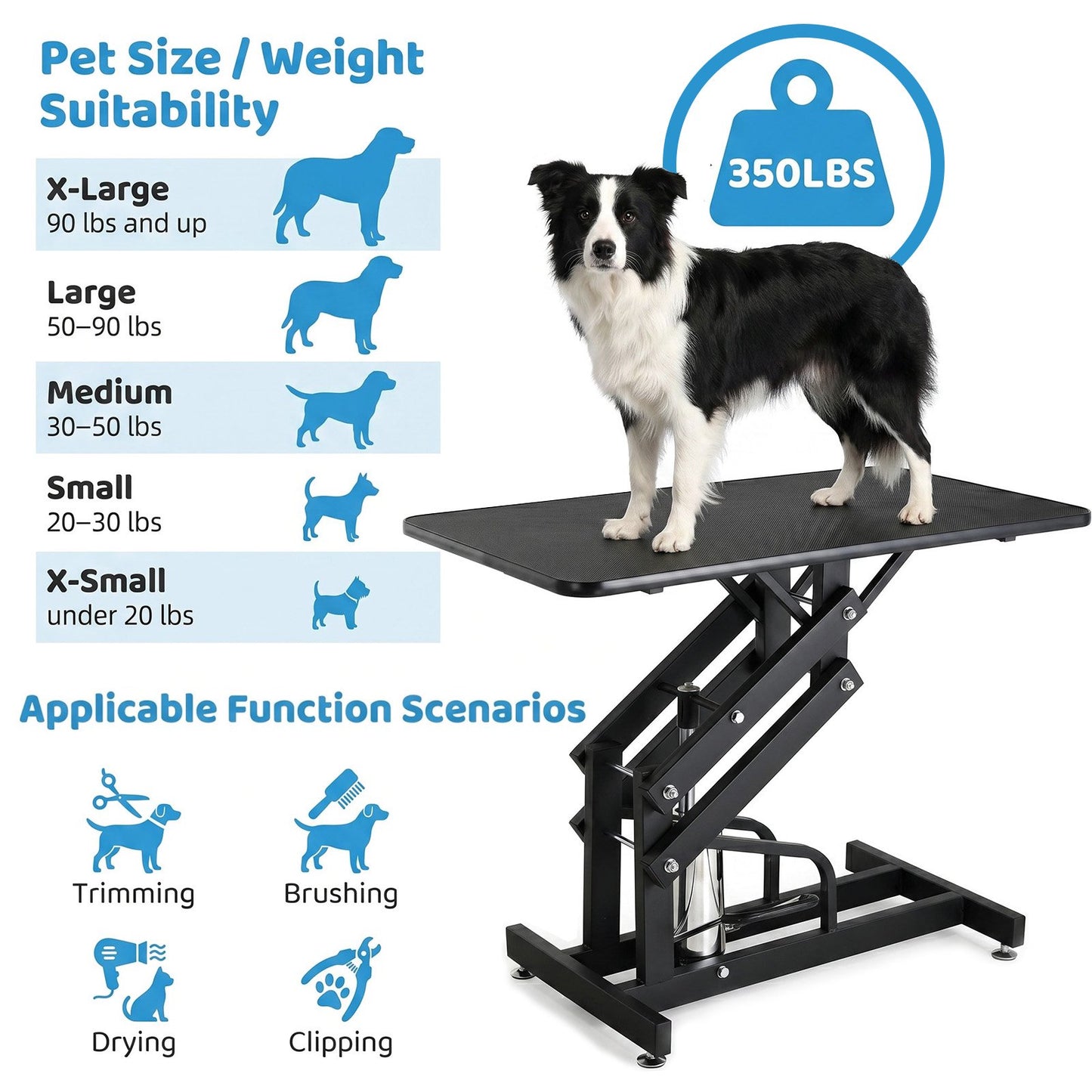 Pirecart Hydraulic Pet Grooming Table, Heavy Duty 21-35 in Height Adjust Grooming Station for Dogs & Cats, Foot Pedal Lift, Overhead Arm, 2 Leash Loops for Bathing, Trimming