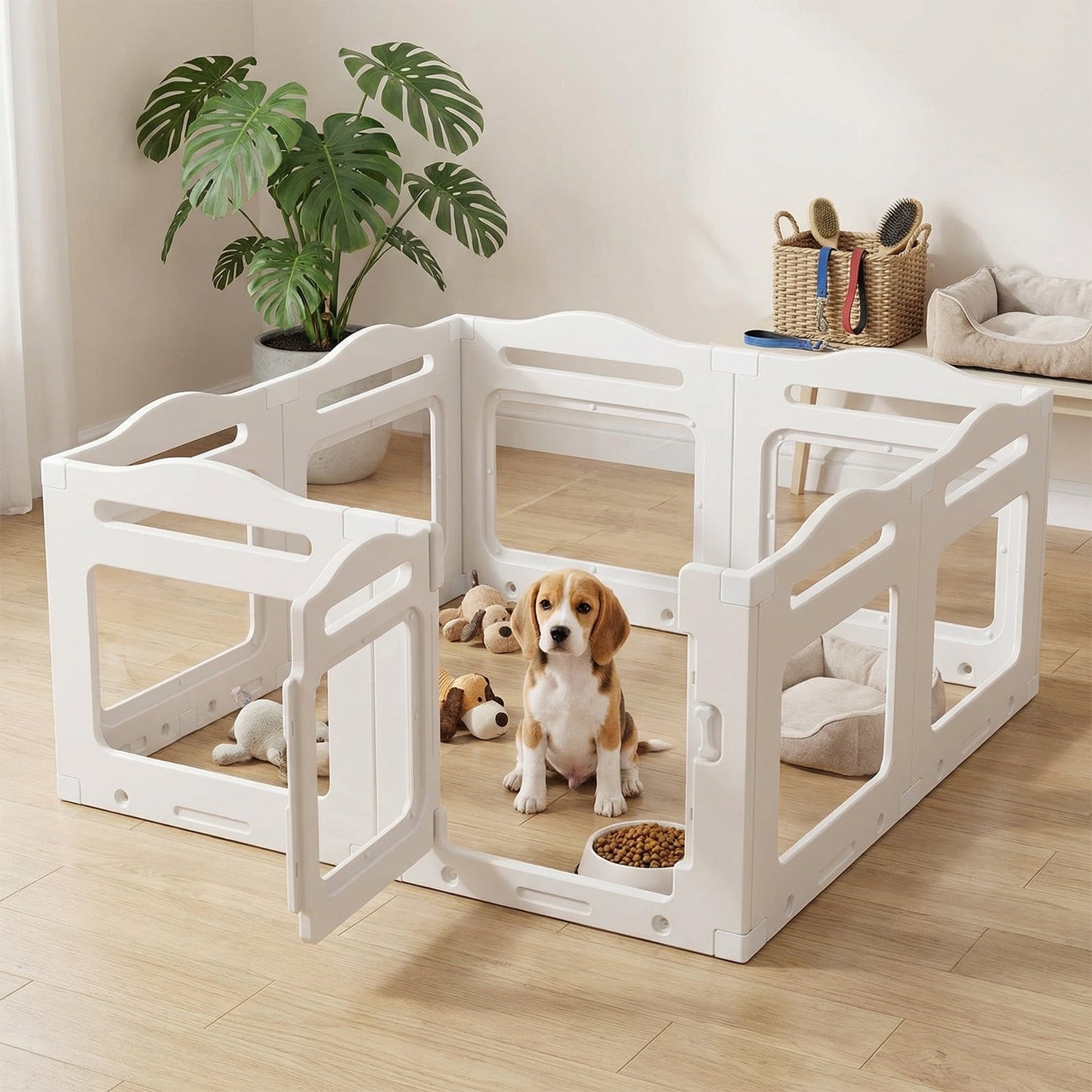 Pirecart Dog Playpen, Clear Acrylic Puppys Fences with Secure Locking Door, Freely Disassembled and Combined Whelping Cage (23.6" H, 8PCS) for Medium Pets, Puppies & Cats, Indoor, Outdoor