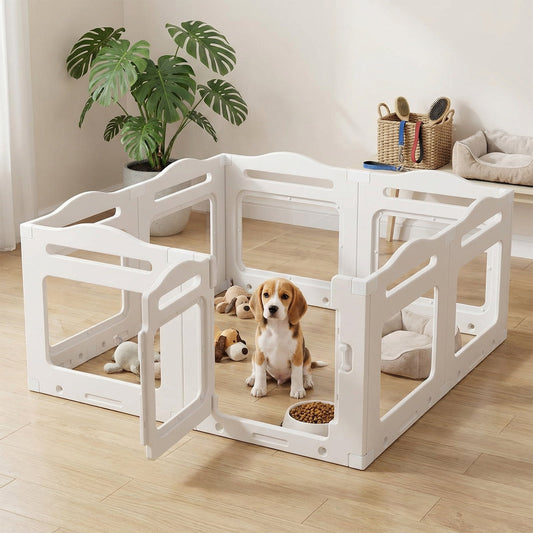 Pirecart Dog Playpen, Clear Acrylic Puppys Fences with Secure Locking Door, Freely Disassembled and Combined Whelping Cage (23.6" H, 8PCS) for Medium Pets, Puppies & Cats, Indoor, Outdoor