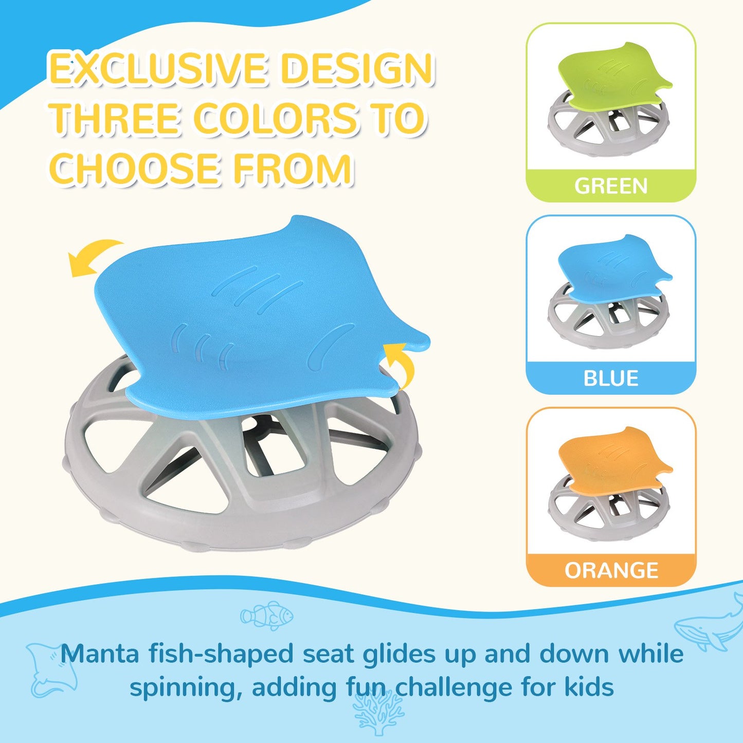 Pirecart Manta-Shaped Spinning Chair for Autistic Kids, Sensory Swivel Chair for Training Body Coordination, Sit and Spin Toys W/ Upgraded Base for ADHD Child