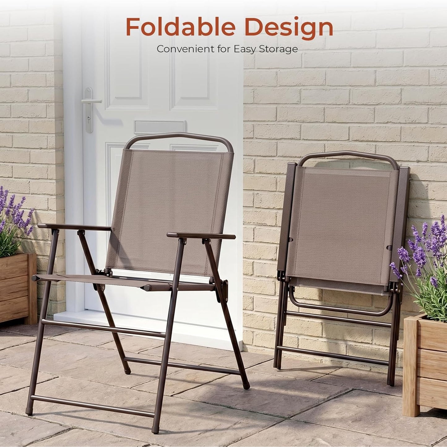 Pirecart Patio Dining Set of 6, Outdoor Table and Chairs Set with 65″ Umbrella, 31.5″ Round Glass Table & 4 Folding Textilene Chairs, Outdoor Dining Set