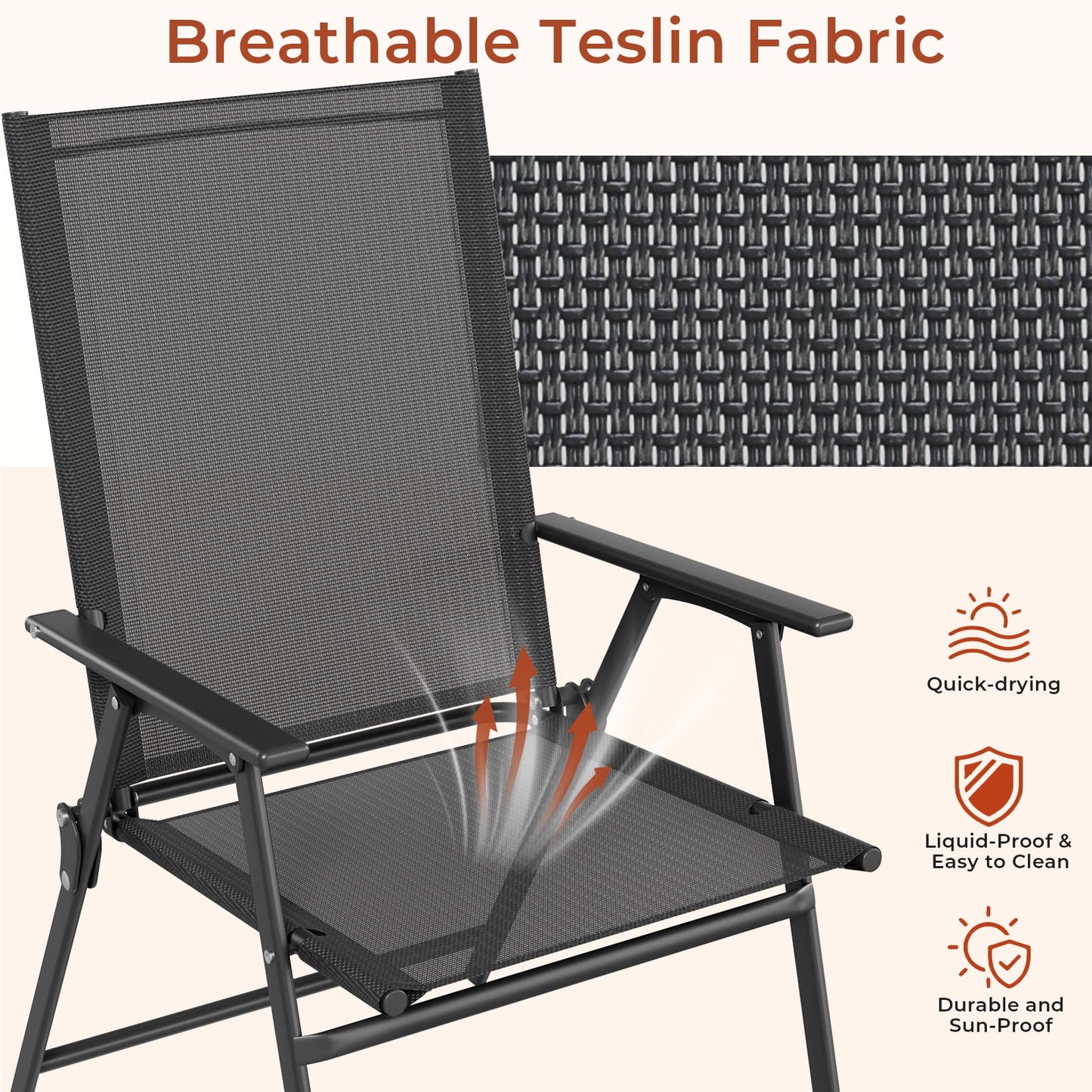 Pirecart 2/4 Pcs Patio Dining Chairs, Outdoor Folding Chairs W/ Breathable Textilene & E-Coating, Armrests & High Back, for Deck, Garden, Poolside
