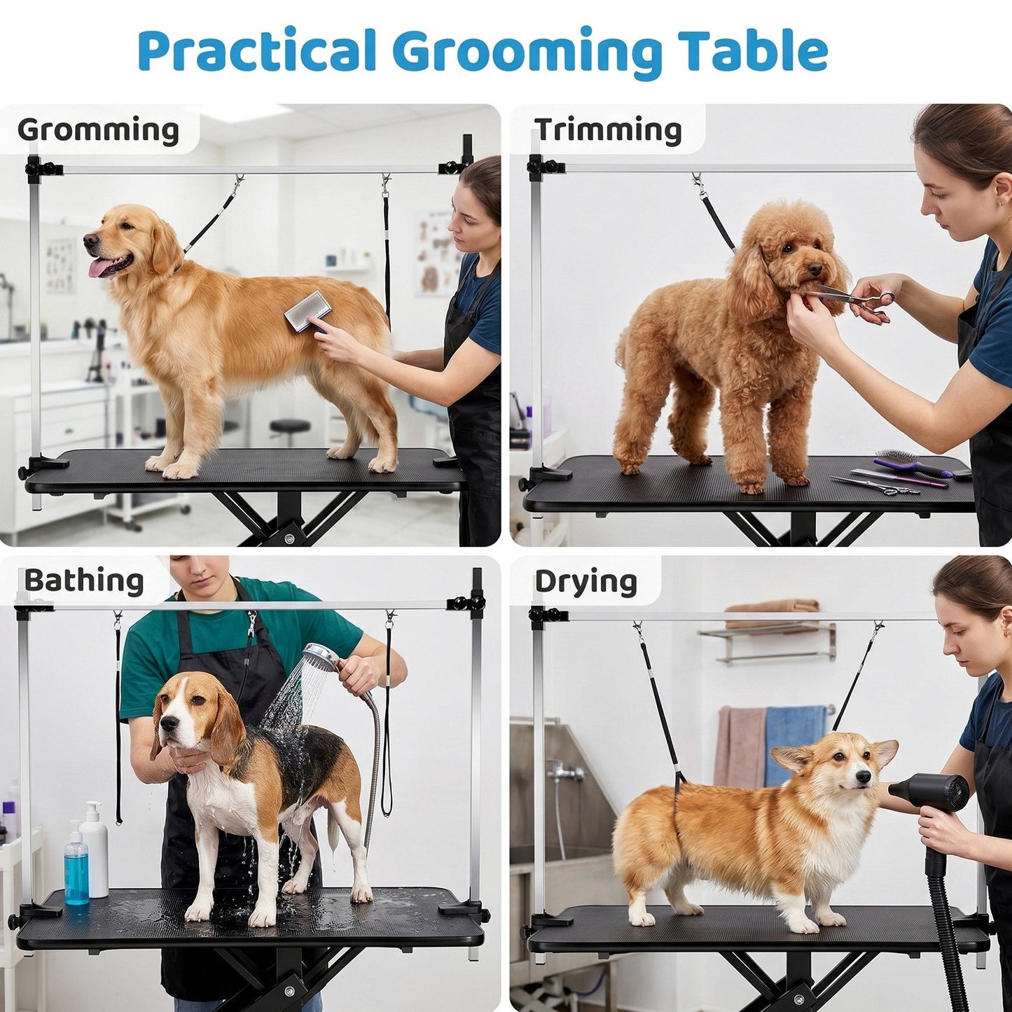 Pirecart Hydraulic Pet Grooming Table, Heavy Duty 21-35 in Height Adjust Grooming Station for Dogs & Cats, Foot Pedal Lift, Overhead Arm, 2 Leash Loops for Bathing, Trimming