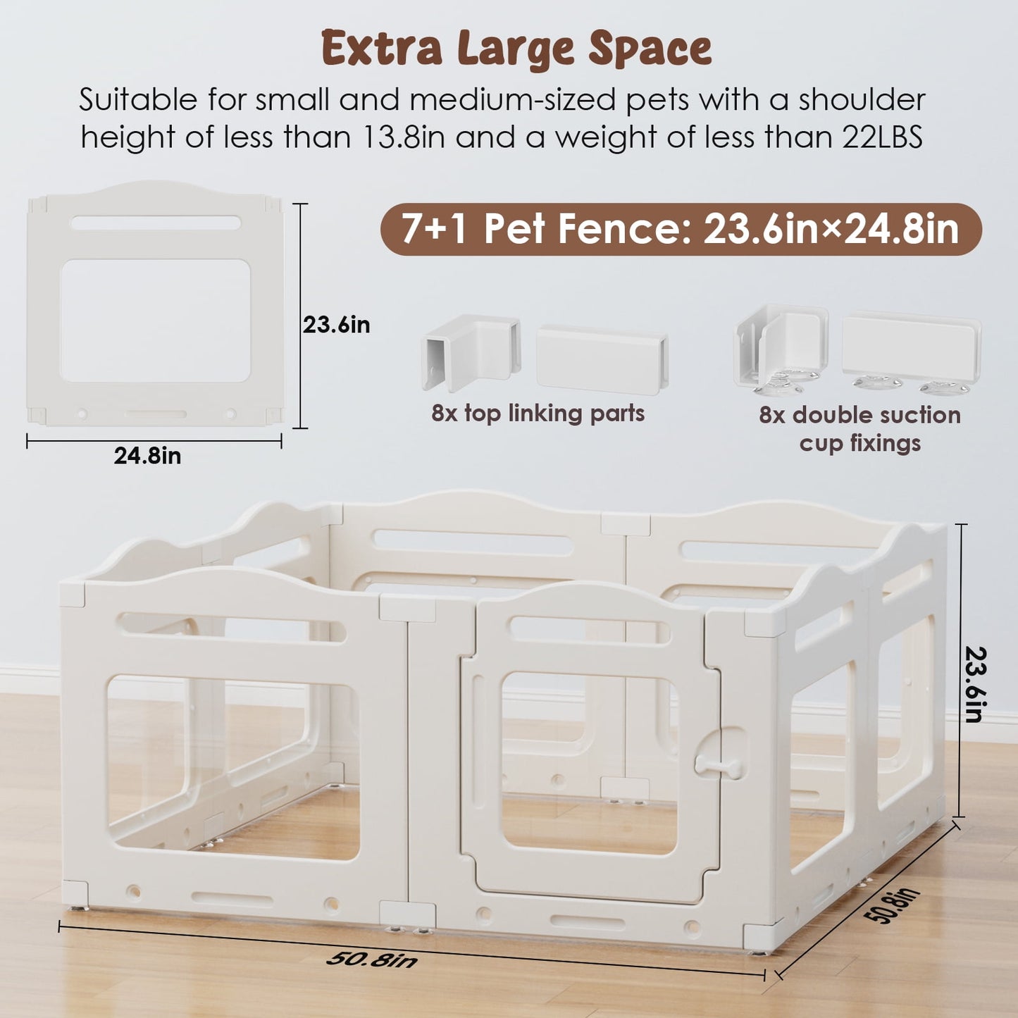 Pirecart Dog Playpen, Clear Acrylic Puppys Fences with Secure Locking Door, Freely Disassembled and Combined Whelping Cage (23.6" H, 8PCS) for Medium Pets, Puppies & Cats, Indoor, Outdoor