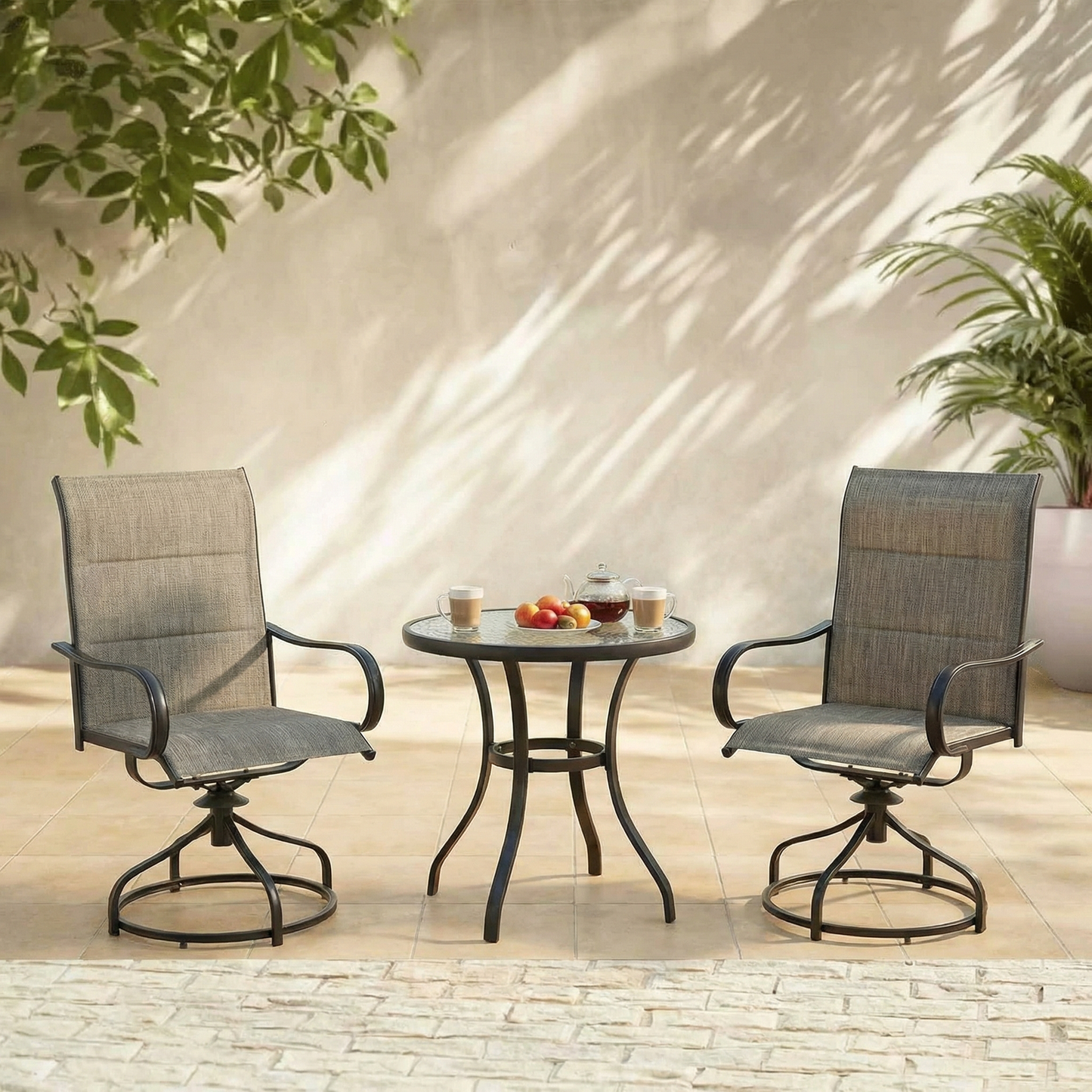 Pirecart Padded Patio Swivel Chairs Set of 2, Outdoor 360° Dining Chairs W/ Metal Rocking Frame & Armrest, High Back Textilene Patio Dining Chairs