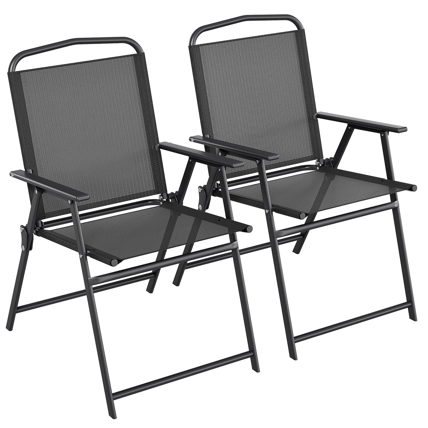 Pirecart Patio Chairs Set of 2, Outdoor Foldable Chairs w/ Breathable Textilene & Steel Frame, Patio Dining Chairs with Armrests & Crossbar, All Weather for Deck, Garden, Pool