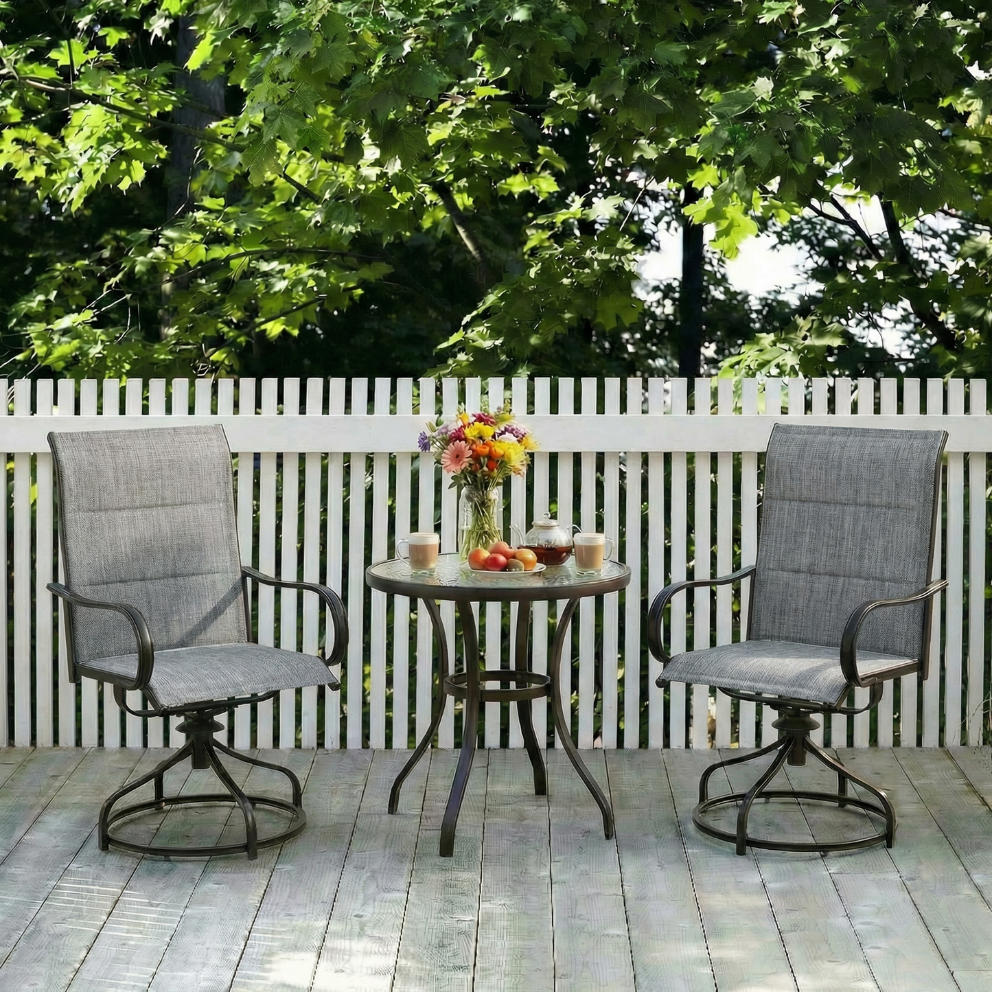Pirecart Padded Patio Swivel Chairs Set of 2, Outdoor 360° Dining Chairs W/ Metal Rocking Frame & Armrest, High Back Textilene Patio Dining Chairs