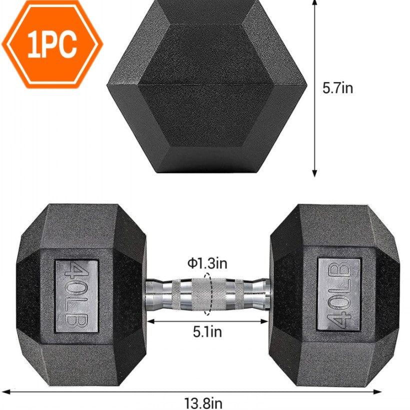 PIRECAT Dumbbells Rubber Coated Cast Iron Hex Black Dumbbell Free Weights Dumbbell, 40-75lb Dumbbell Single