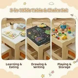pirecart Kids Table and Chair Set, Wooden Toddler Activity Table with Storage Boxes