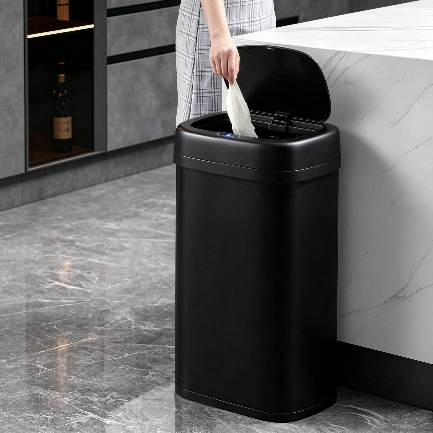 Pirecart Motion Sensor Trash Can, Stainless Steel Automatic Garbage Can with Soft-Close Lid, for Kitchen/Living Room/Office, Silver, Black, White