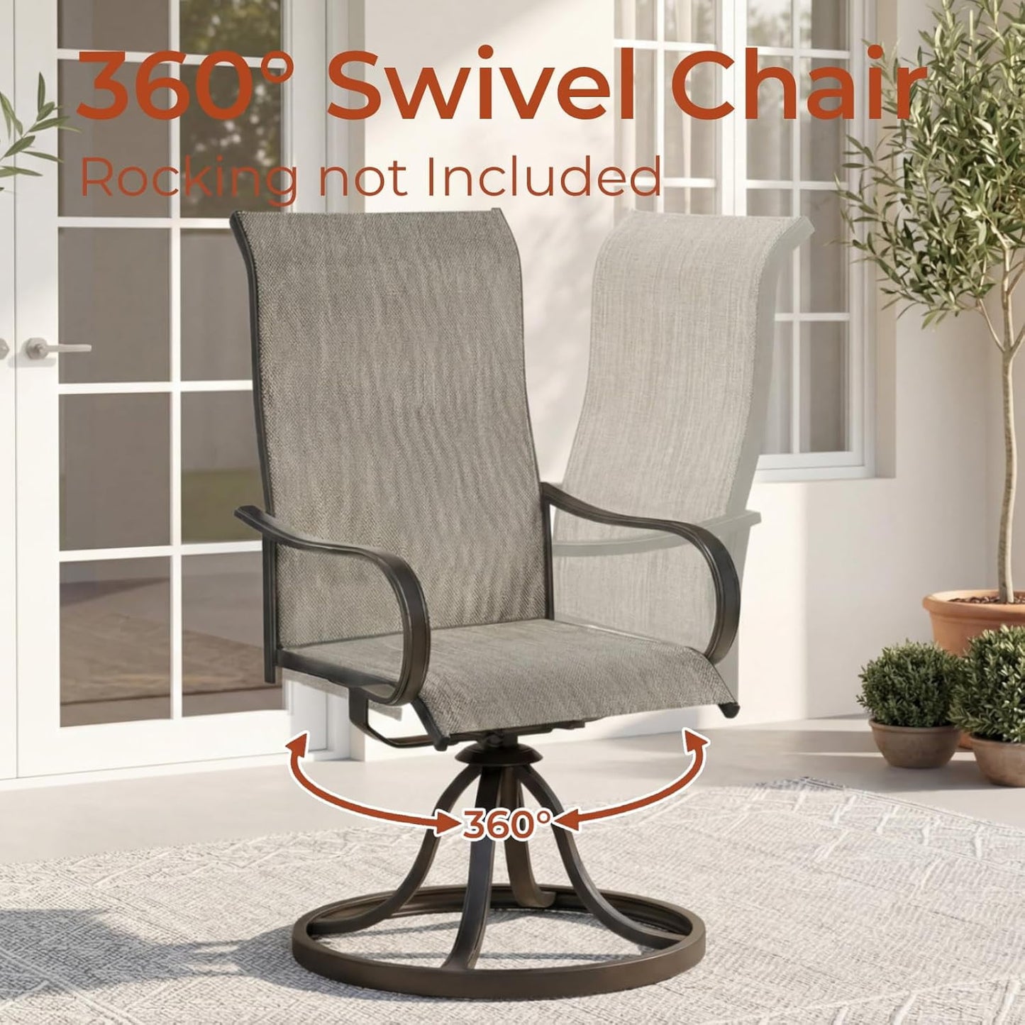 Pirecart 5 Piece Patio Dining Set, Outdoor Table and Chairs W/1.57"-1.8" Adjustable Umbrella Hole, 37" Square Metal Table and 4 Patio 360° Swivel Chairs