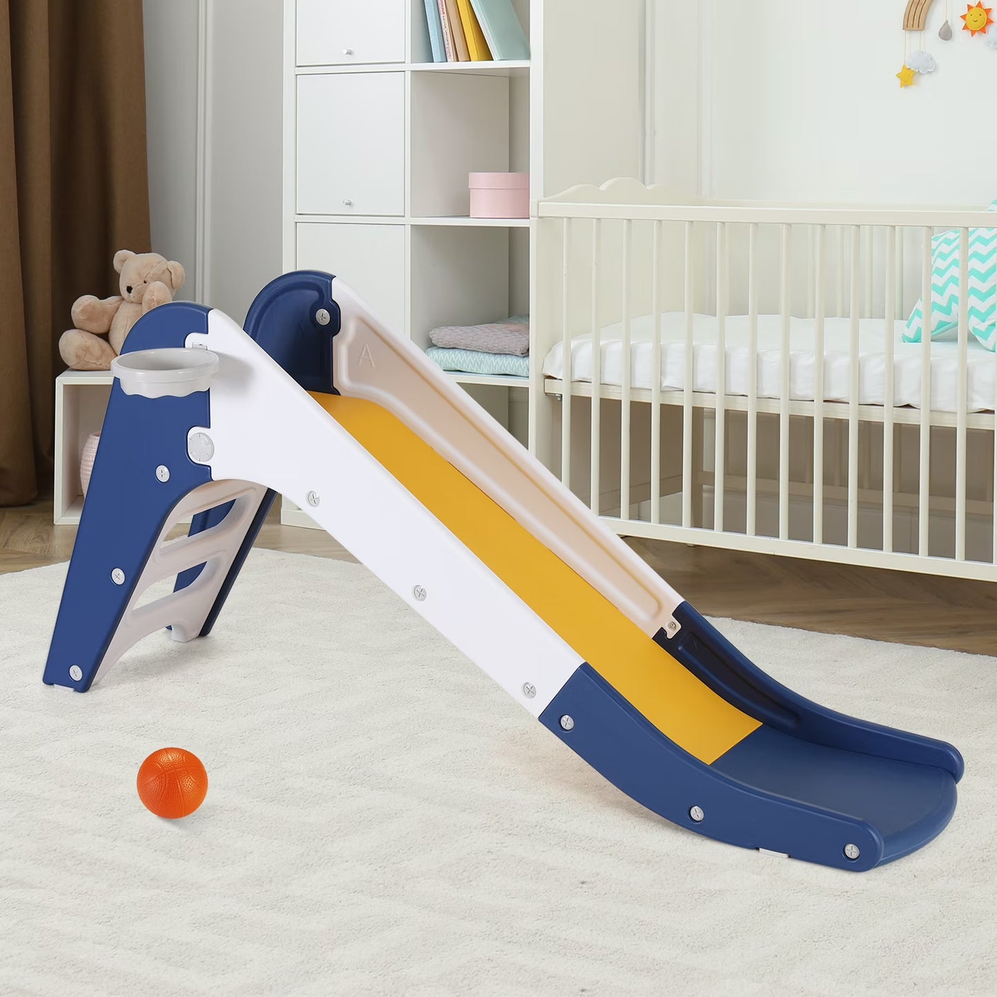 pirecart Freestanding Kids Slide, Toddler Slide Climber with Basketball Hoop