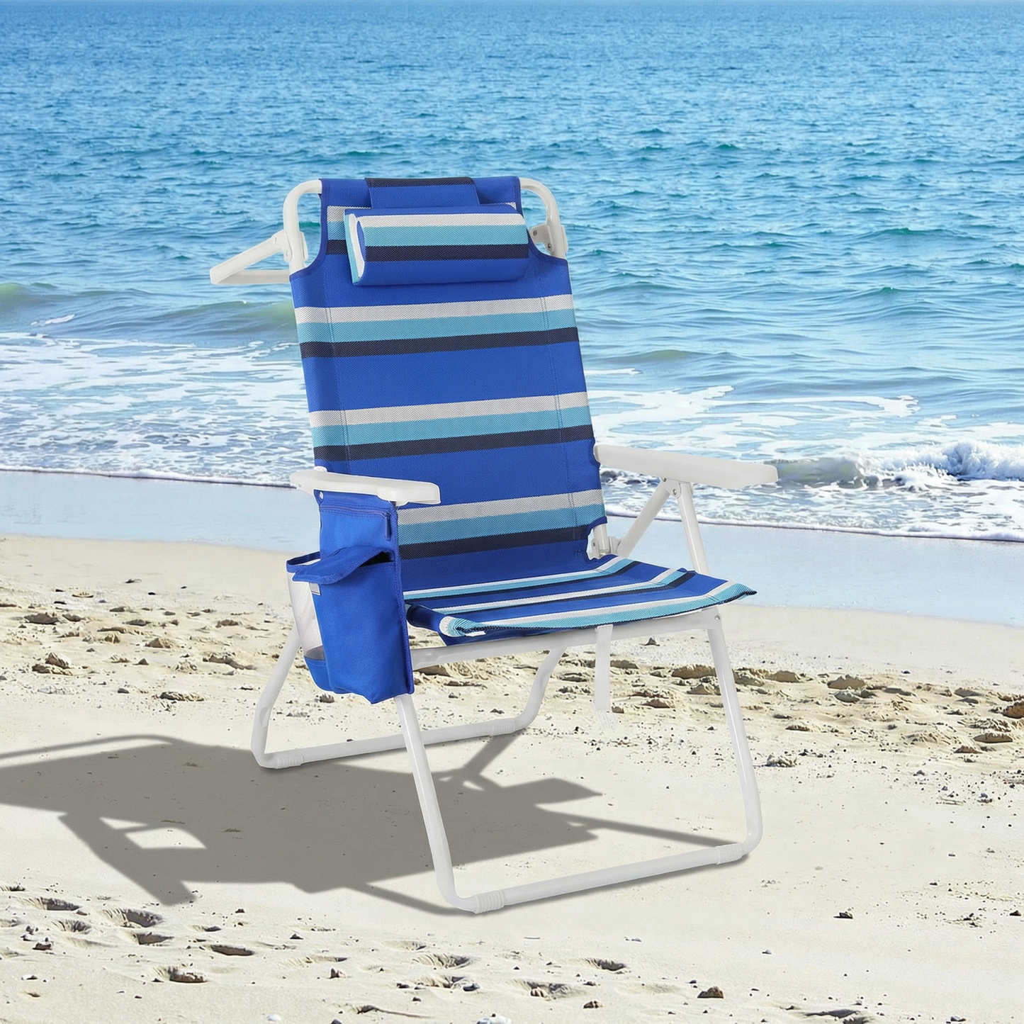 Pirecart Tall Beach Chairs for Adults, Portable Beach Chairs W/ 5-Position Lay Flat & Cooler Pouch, for Beach, Camp, Outdoor