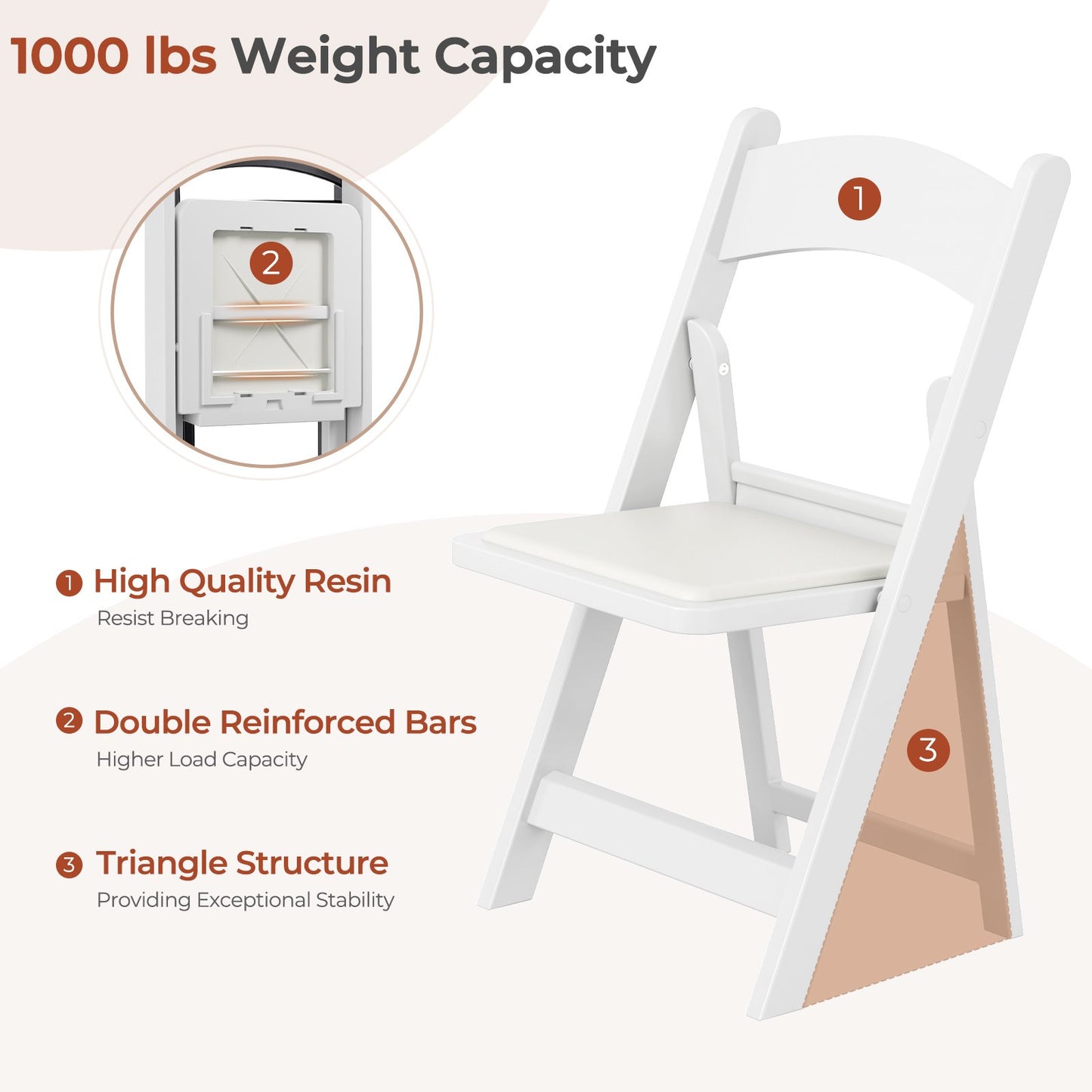 Pirecart 4 PCS Resin Folding Chairs, Lightweight Padded Patio Chairs for Events, Parties, Weddings, All Weather, 1000 lbs Capacity