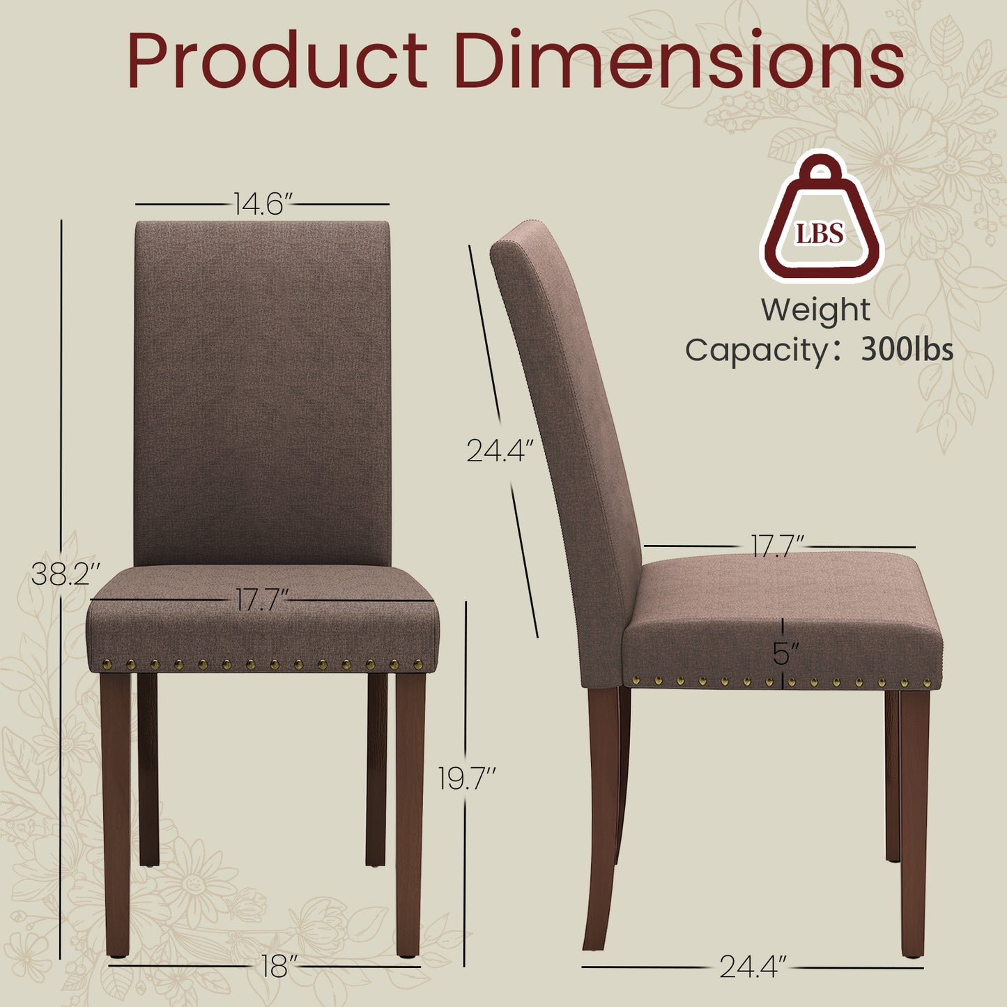 Pirecart 4 PCS Upholstered Dining Chairs Set, Tufted Parsons Design Kitchen Chairs with Nail Head Trim, Solid Wood Legs and Padded Seat, for Kitchen, Dining Room, Living Room