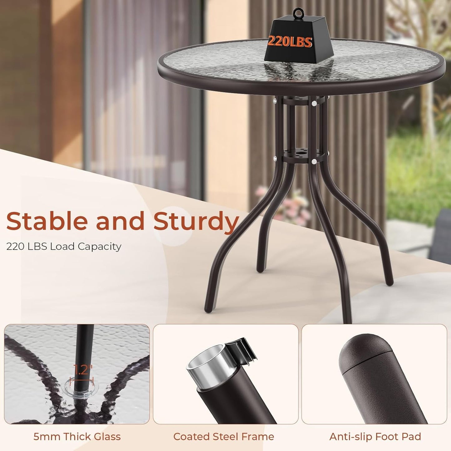 Pirecart Patio Dining Set of 6, Outdoor Table and Chairs Set with 65″ Umbrella, 31.5″ Round Glass Table & 4 Folding Textilene Chairs, Outdoor Dining Set