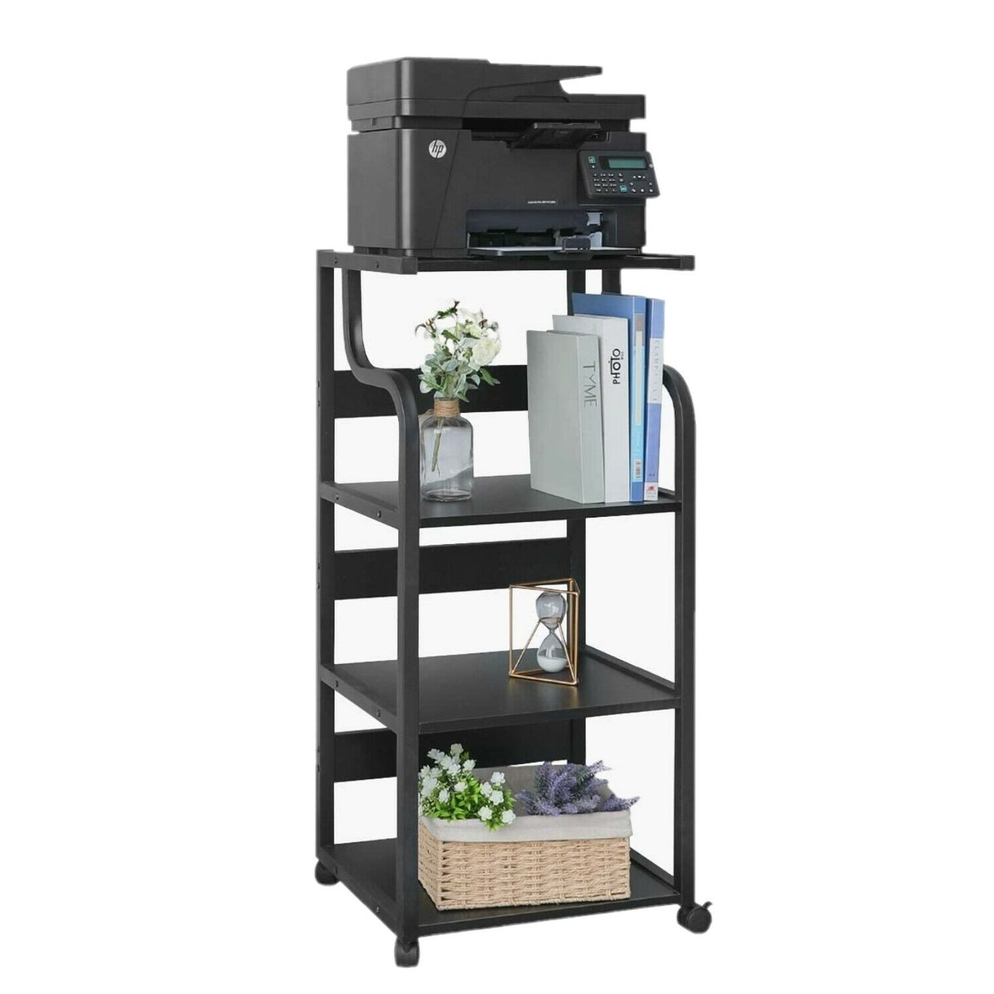 Pirecart 4-Tier Mobile Printer Stand with Wheels & Storage Shelves for Home Office