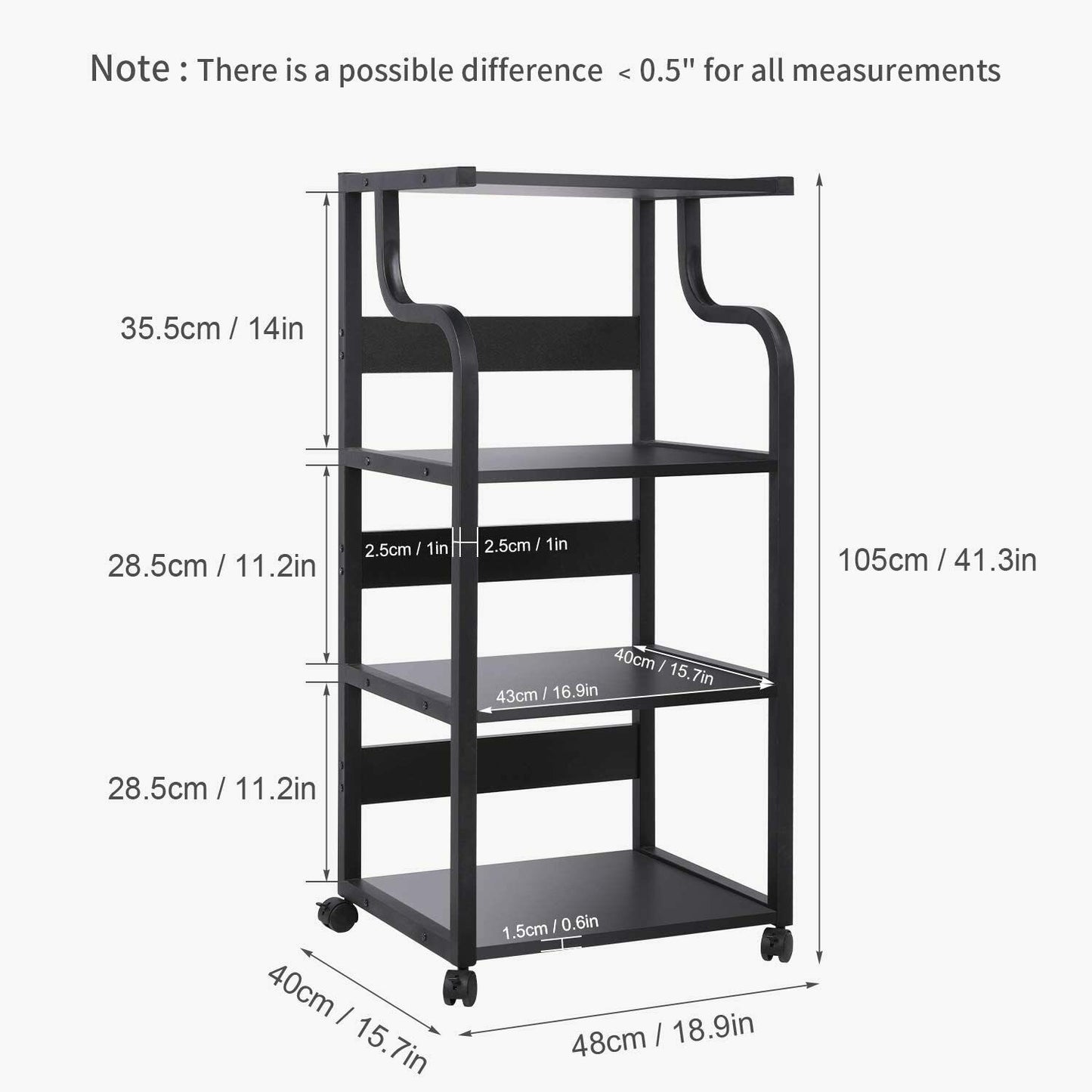 Pirecart 4-Tier Mobile Printer Stand with Wheels & Storage Shelves for Home Office