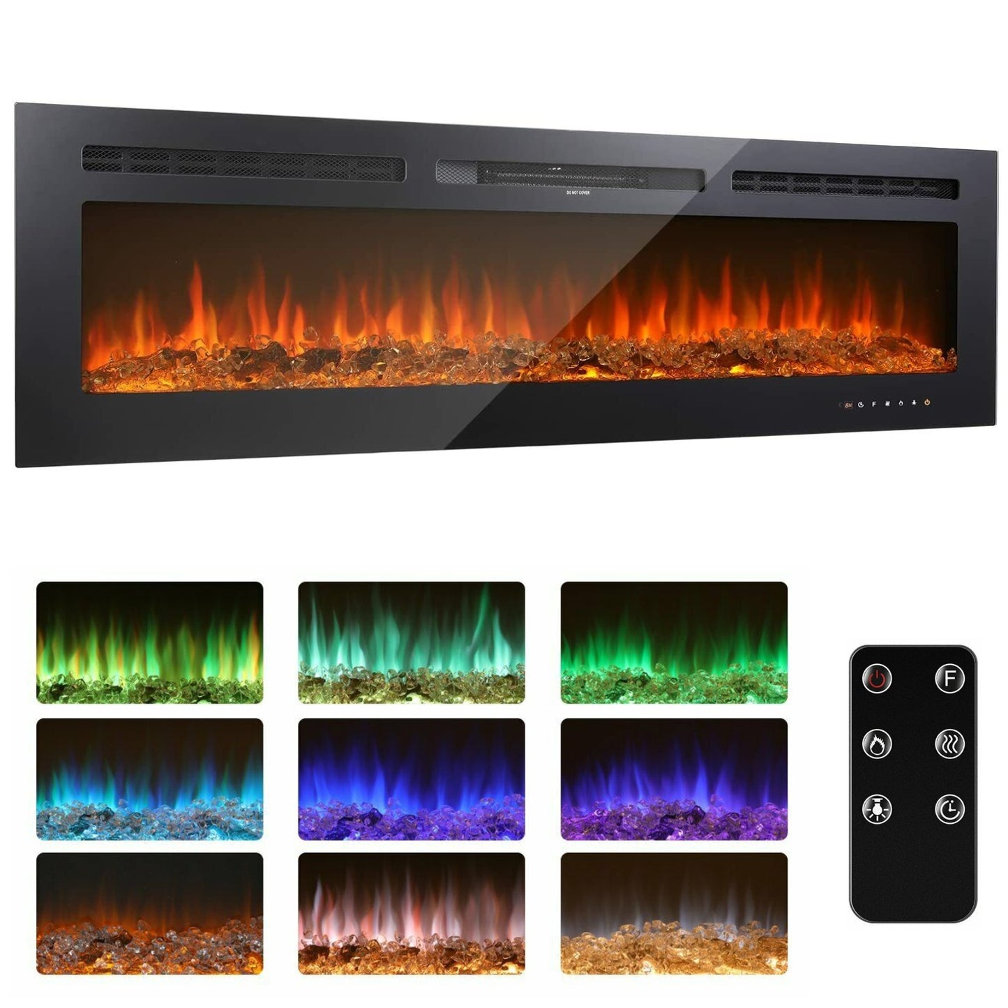 pirecart 60 inches Electric Fireplace Insert and Wall Mounted with Multicolor Flame